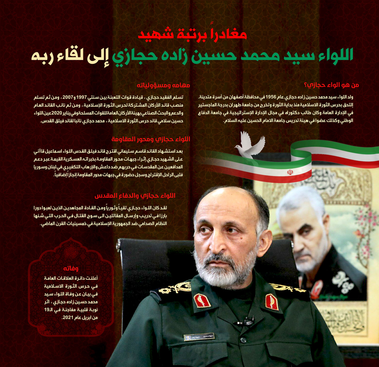 إيران تعلن رحيل اللواء حجازي نائب الفريق سليماني إثر نوبة قلبية مفاجئة